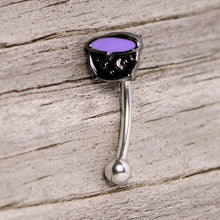 16G 5/16 Black Purple Cauldron Halloween Curved Eyebrow Ring