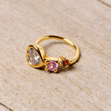18G 3/8 Clear Pink Red CZ Gem Gold Tone Heart Nose Hoop