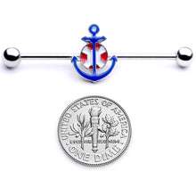 14G Blue Red Life Ring Anchor Nautical Industrial Barbell 38mm