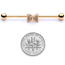 14G Clear Gem Gold Tone Bow Tie Industrial Barbell 38mm