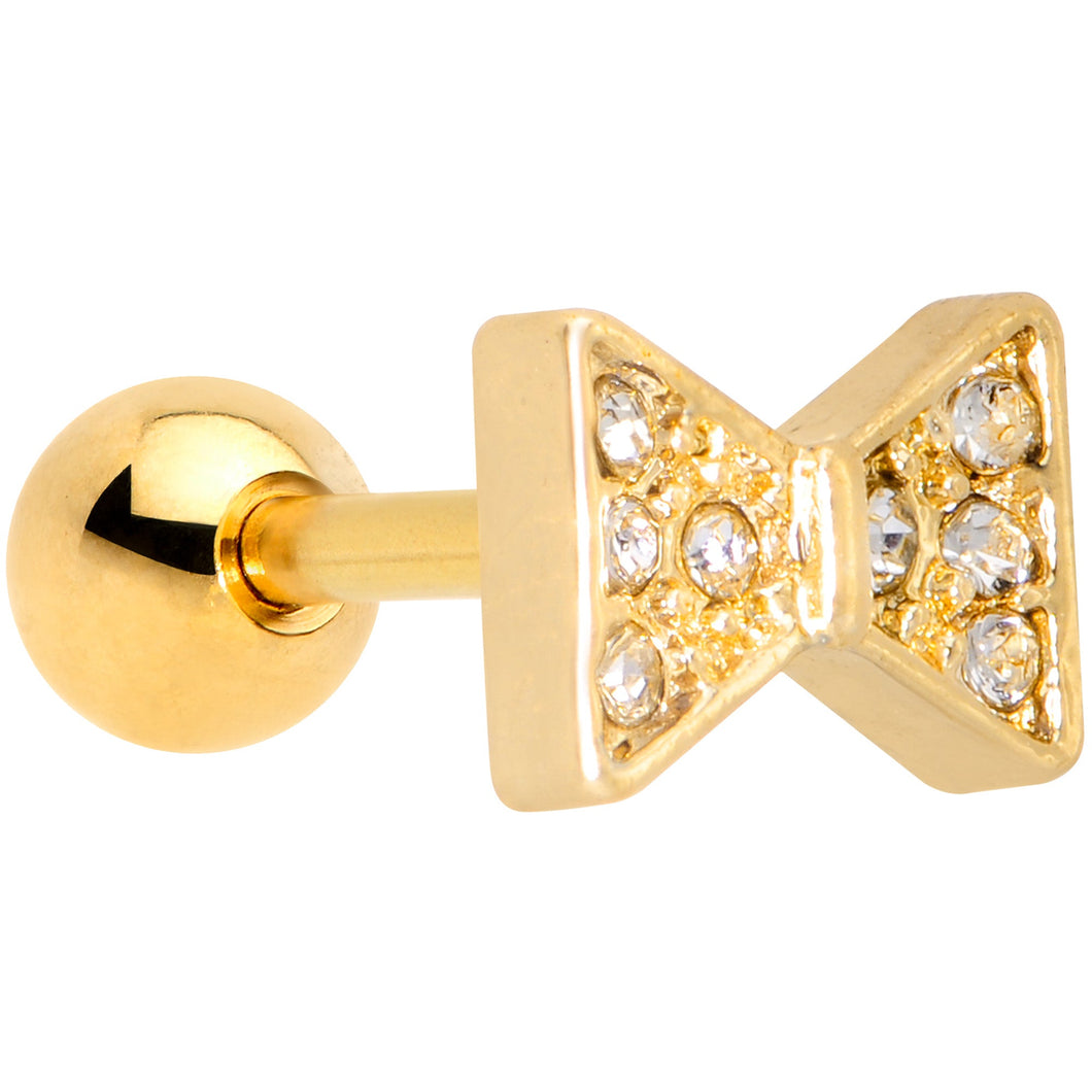 16G 1/4 Clear Gem Gold Tone Bow Tie Cartilage Tragus Earring