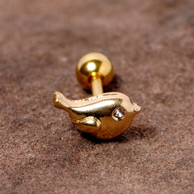 16G 1/4 Clear Gem Gold Tone Little Bird Cartilage Tragus Earring