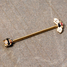 14G Clear Black Yellow Gem Gold Tone Bee Industrial Barbell 38mm