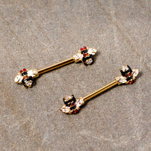 14G 9/16 Clear Yellow Gem Gold Tone Bee Barbell Nipple Ring Set