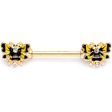 14G 9/16 Clear Gem Gold Tone Butterfly Barbell Nipple Ring Set