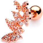 16G 1/4 Clear CZ Gem Rose Gold Tone Butterfly Trio Cartilage Tragus
