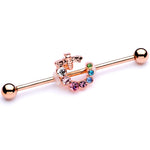 14G Multicolor Gem Rose Gold Tone Bee Industrial Barbell 38mm
