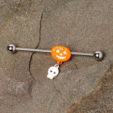 14G Pumpkin Skull Halloween Dangle Industrial Barbell 38mm