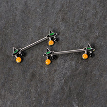 14G 5/8 Trick or Treat Witch Hat Halloween Nipple Ring Set