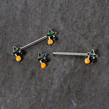 14G 5/8 Trick or Treat Witch Hat Halloween Nipple Ring Set