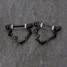 14G 9/16 Black Vampire Bat Halloween Dangle Nipple Ring Set