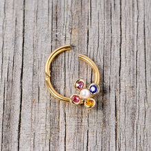 16G 3/8 Pink Blue Gem Gold Tone Hinged Segment Ring