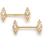 14G 9/16 Clear CZ Gem Gold Tone Texture Barbell Nipple Ring Set