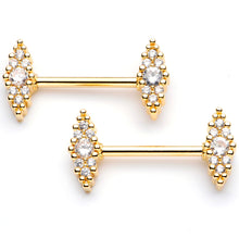 14G 9/16 Clear CZ Gem Gold Tone Texture Barbell Nipple Ring Set
