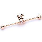 14G Rose Gold Tone Bunny Ear Headphone Industrial Barbell