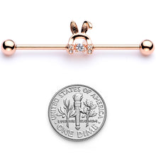 14G Rose Gold Tone Bunny Ear Headphone Industrial Barbell
