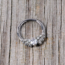 16G 3/8 Clear CZ Gem Classy Circles Hinged Segment Ring