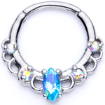 16G 3/8 Aurora Aqua CZ Gem Lacy Septum Clicker