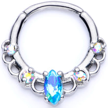 16G 3/8 Aurora Aqua CZ Gem Lacy Septum Clicker