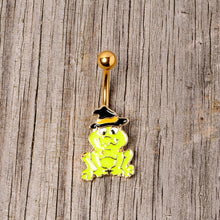 Gold Tone Ghastly Green Frog Witch Hat Halloween Belly Ring