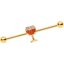 Orange Gem Gold Tone Holiday Wine Halloween Industrial Barbell 38mm