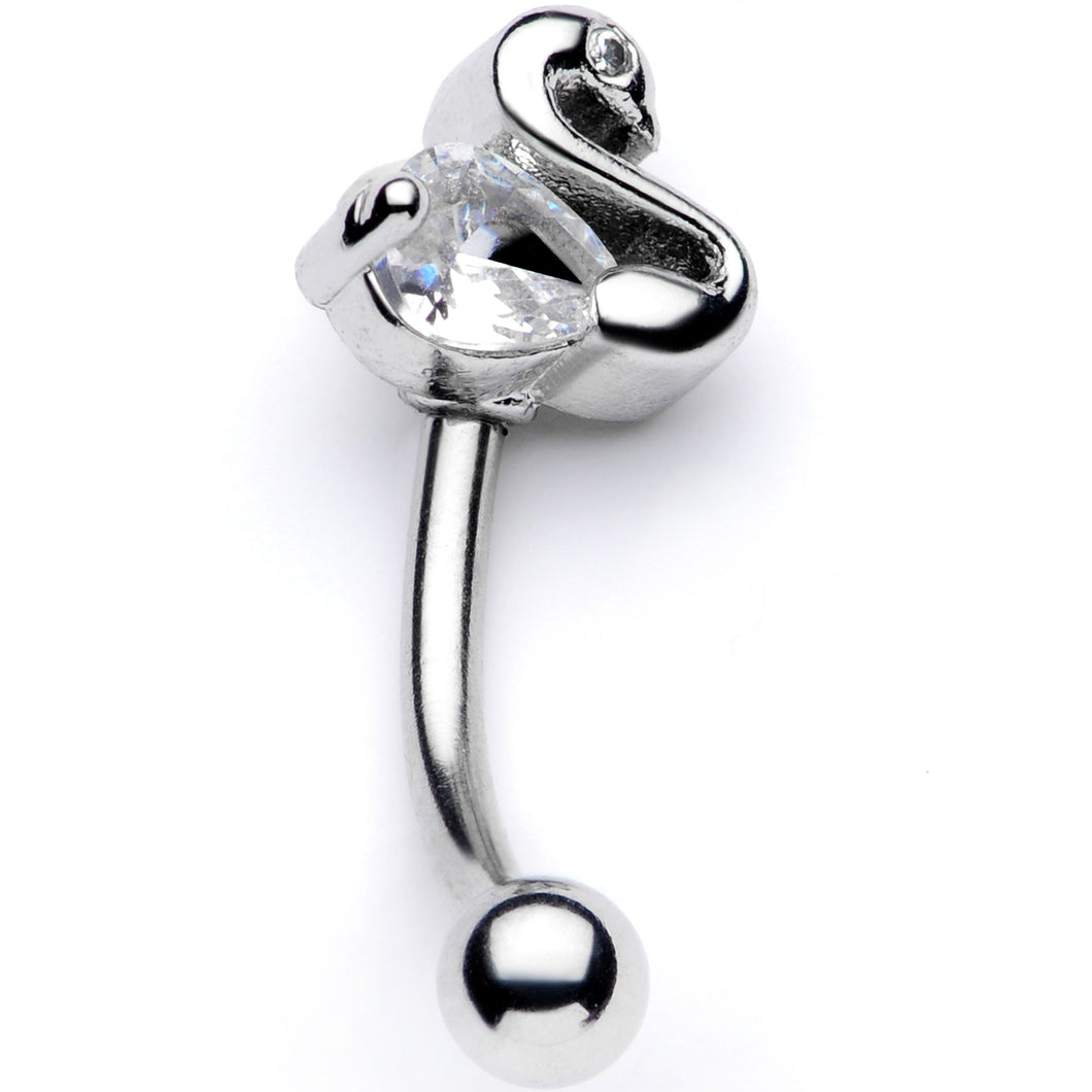 16G 5/16 Clear CZ Gem Sleek Swan Curved Eyebrow Ring