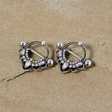 14G 5/8 Clear Gem Filigree Nipple Shield Set
