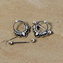 14G 5/8 Clear Gem Filigree Nipple Shield Set