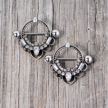 14G 5/8 Clear Gem Filigree Nipple Shield Set