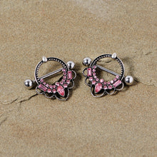 14G 5/8 Pink Gem Filigree Nipple Shield Set