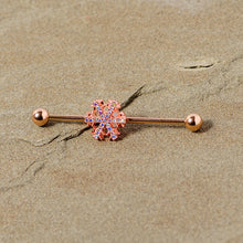 14G Aurora Gem Rose Gold Tone Snowflake Industrial Barbell 38mm