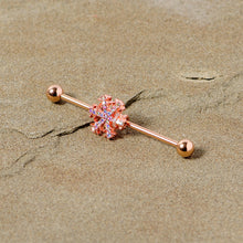 14G Aurora Gem Rose Gold Tone Snowflake Industrial Barbell 38mm