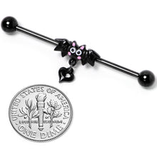 14G Clear Gem Heart Bat Halloween Dangle Industrial Barbell 38mm