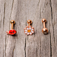 16G 1/4 Clear Gem Rose Gold Hue Ladybug Cartilage Tragus Set of 3