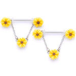 14G 5/8 Yellow Sunflowers Dangle Nipple Ring Set