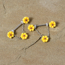 14G 5/8 Yellow Sunflowers Dangle Nipple Ring Set