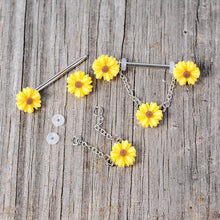 14G 5/8 Yellow Sunflowers Dangle Nipple Ring Set