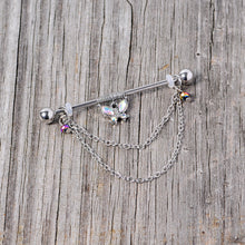 14G Aurora Gem Butterfly Chain Dangle Project Bar 38mm