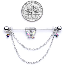 14G Aurora Gem Butterfly Chain Dangle Project Bar 38mm