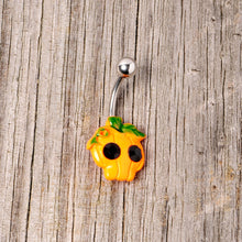 Black Gem Orange Pumpkin Jack O Lantern Halloween Belly Ring