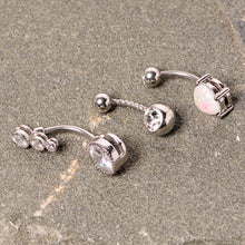 Clear Gem White Faux Opal Twisted Belly Ring Set of 3