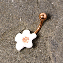 Rose Gold Tone Spring Blossom Pretty White Flower Belly Ring