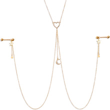 14G 5/8 Clear Gem Gold Tone Heart Star Nipple Chain Necklace