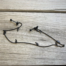 14G 5/8 Black Gem Black Autumn Leaves Dangle Nipple Chain