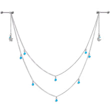 14G 5/8 Blue Gem Moon Star Double Dangle Nipple Chain