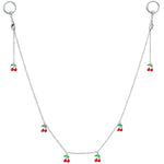 14G 9/16 Clear Gem Red Cherry Captive Ring Dangle Nipple Chain