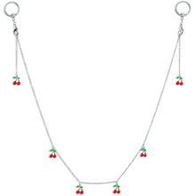 14G 9/16 Clear Gem Red Cherry Captive Ring Dangle Nipple Chain