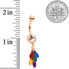 Clear Gem Rose Gold Tone Christmas Lights Holiday Dangle Belly Ring