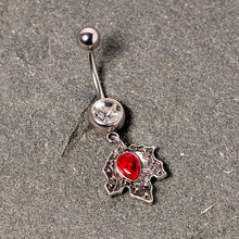 Clear Red Gem Holiday Holly Leaf Christmas Dangle Belly Ring