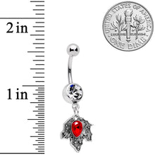 Clear Red Gem Holiday Holly Leaf Christmas Dangle Belly Ring